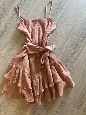Dusty Rose Mini Dress | Spaghetti Strap Ruffle Hem Sundress | Boho Summer Dress